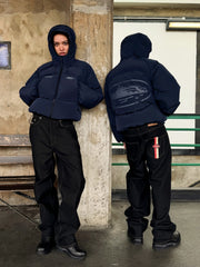 Corteiz Hooded Puffer Jacket Winter Streetwear Zip‑Up Quilted Down Coat