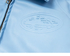 Corteiz Light Blue Faux Leather Embroidered Logo Zip‑Up Jacket