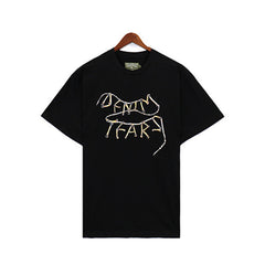 Denim Tears Black Oversized Short Sleeve Tee with Gold Denim Tears Text Graphic