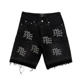 MIXED EMOTION Black Rhinestone Denim Shorts