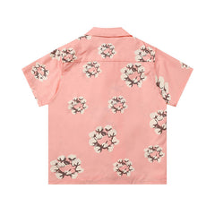 Denim Tears Pink All Over Floral Wreath Print Camp Collar Short
