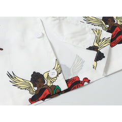Denim Tears White All Over Cherub Angel Print Oversized Long Sleeve Shirt
