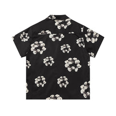 Denim Tears Black Base White Floral Wreath Print Camp Collar Short