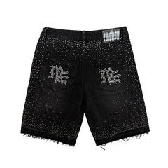 MIXED EMOTION Black Rhinestone Denim Shorts