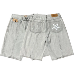 High version Corteiz Devil's Island West Coast denim shorts, kapok flower collaboration, American street six quarter pants trend (1)