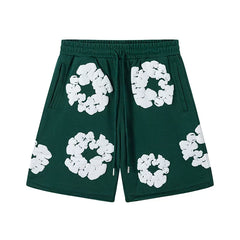 Denim Tears Cotton Wreath Graphic Shorts - Dark Green / Relaxed Streetwear Fit