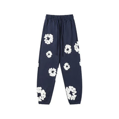 Denim Tears Cotton Wreath Graphic Sweatpants - Navy Blue / Relaxed Streetwear Fit