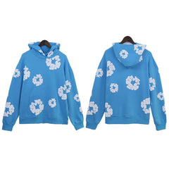 "Denim Tears" Royal Blue Floral Pattern Full-Zip Hoodie
