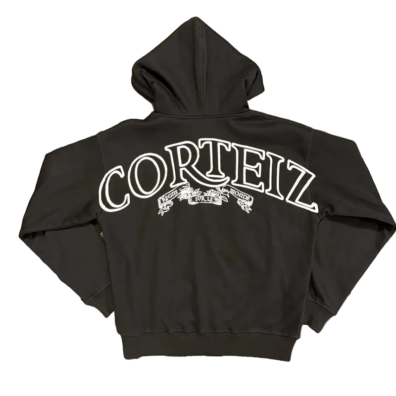 Corteiz Hoodie Fashion High Street Autumn/Winter Casual Letter Logo Printed Velvet Cardigan Hooded Sweatshirt for Men (1)