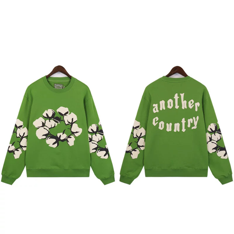 "Denim Tears" Another Country Cotton Wreath Oversized Green Sweatshirt
