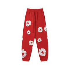 "Denim Tears" Red Floral Pattern Oversized Sweatpants