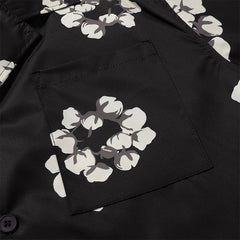 Denim Tears Black White Floral Wreath Print Camp Collar Shirt & Drawstring Shorts