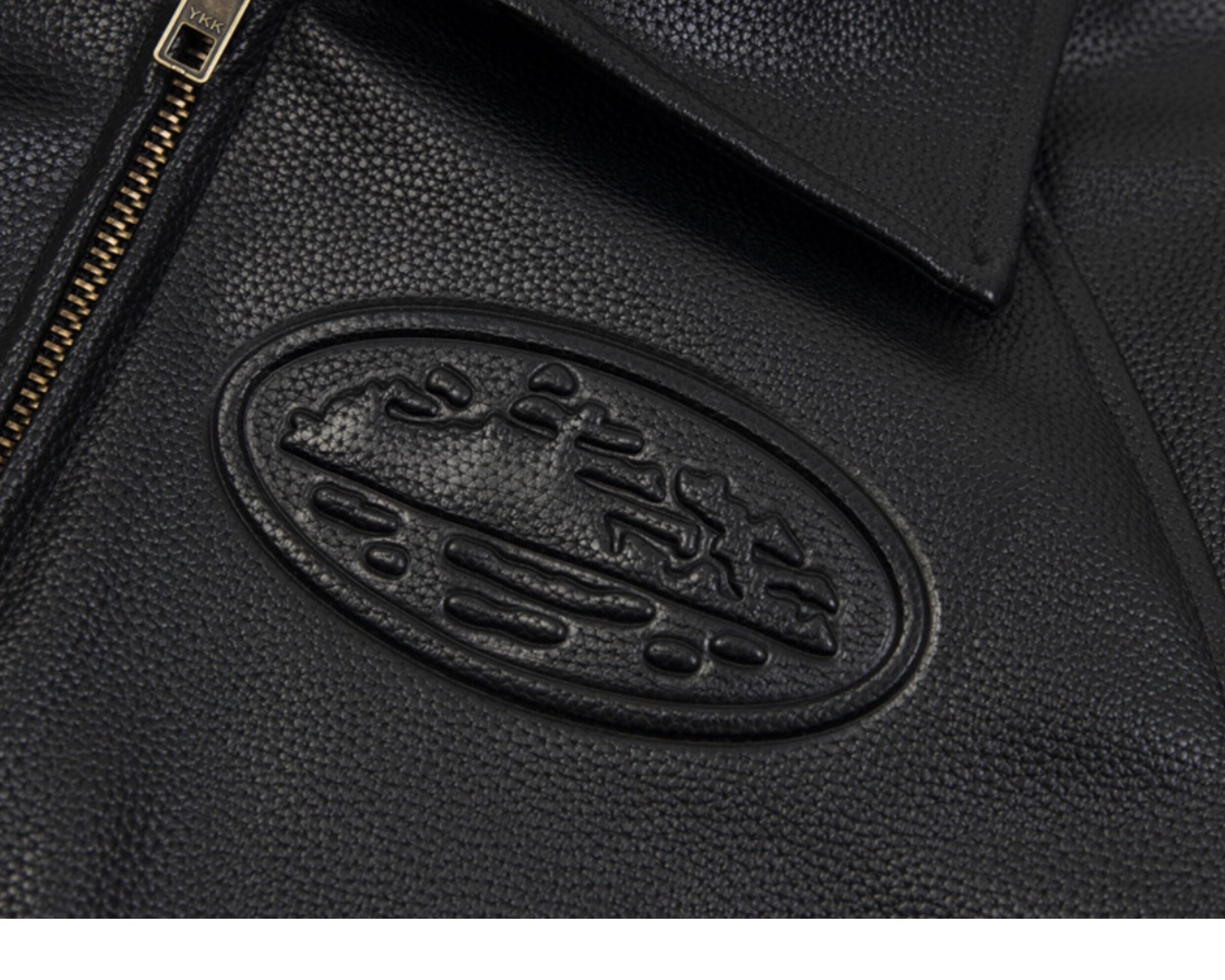 Corteiz Black Faux Leather Embroidered Logo Zip‑Up  Jacket
