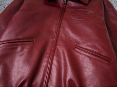 Corteiz Burgundy Faux Leather Embroidered Logo Zip‑Up  Jacket