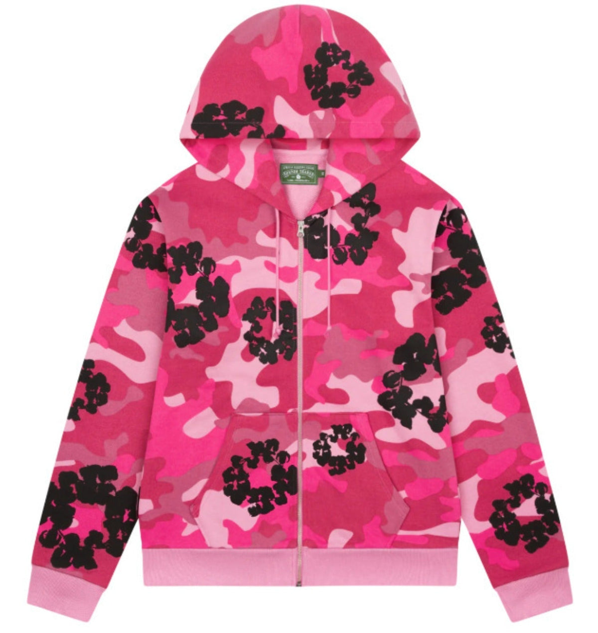 Denim Tears Hot Pink Camo Black Floral All Over Print Zip Up Hoodie