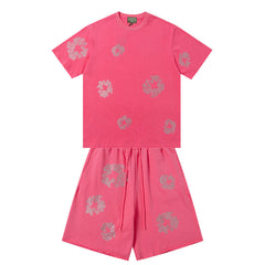 Denim Tears Bright Pink Floral Ring Print Crew Neck T-Shirt & Drawstring Shorts