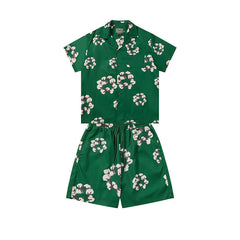 Denim Tears Emerald Green Floral Wreath Print Camp Collar Shirt & Drawstring Shorts