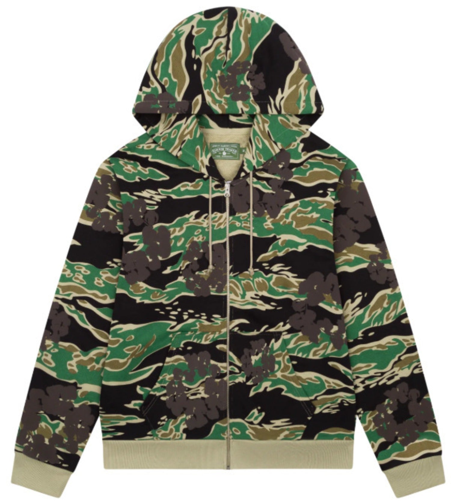 Denim Tears Green Tiger Camo Floral All Over Print Zip Up Hoodie