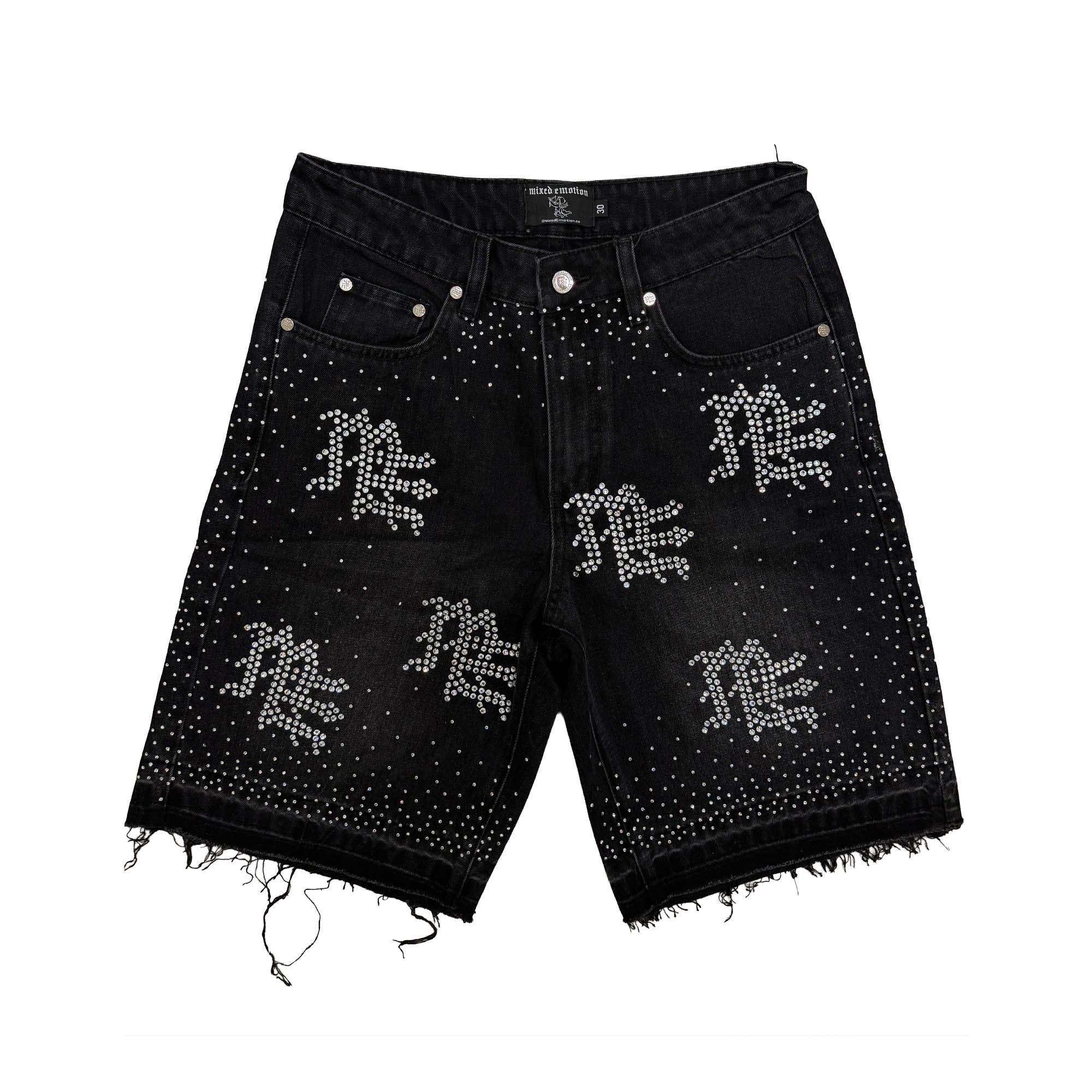 MIXED EMOTION Black  Rhinestone Denim Shorts