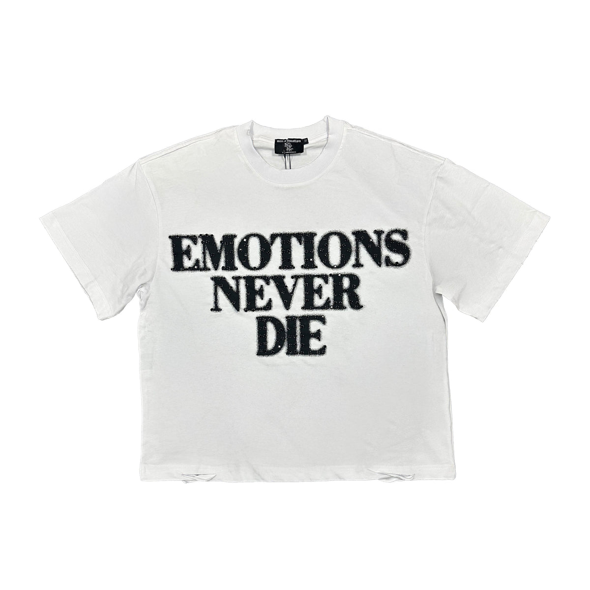MIXED EMOTION White ‘End’ Rhinestone Tee