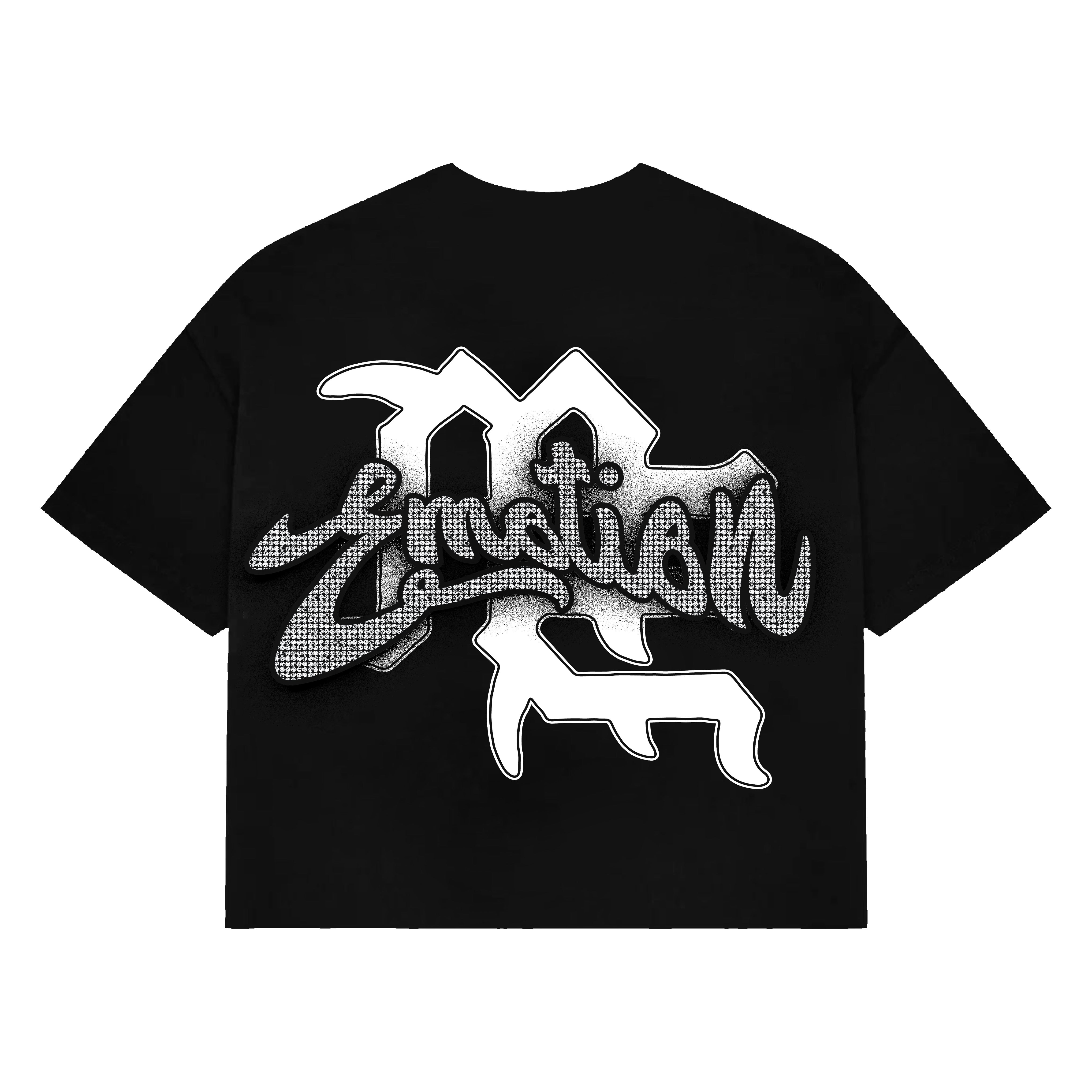 MIXED EMOTION Black “Rhinestone” Cropped Tee