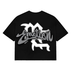 MIXED EMOTION Black “Rhinestone” Cropped Tee