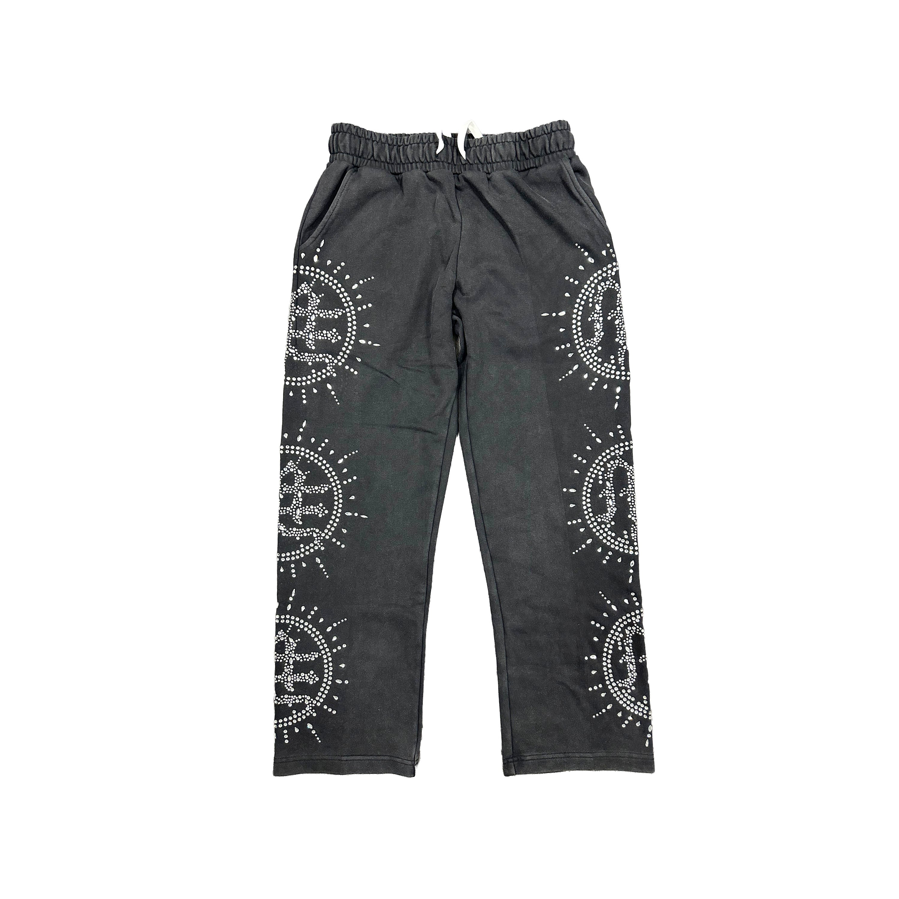 MIXED EMOTION ‘Eclipse’ Grey Acid Wash Rhinestone Sweats
