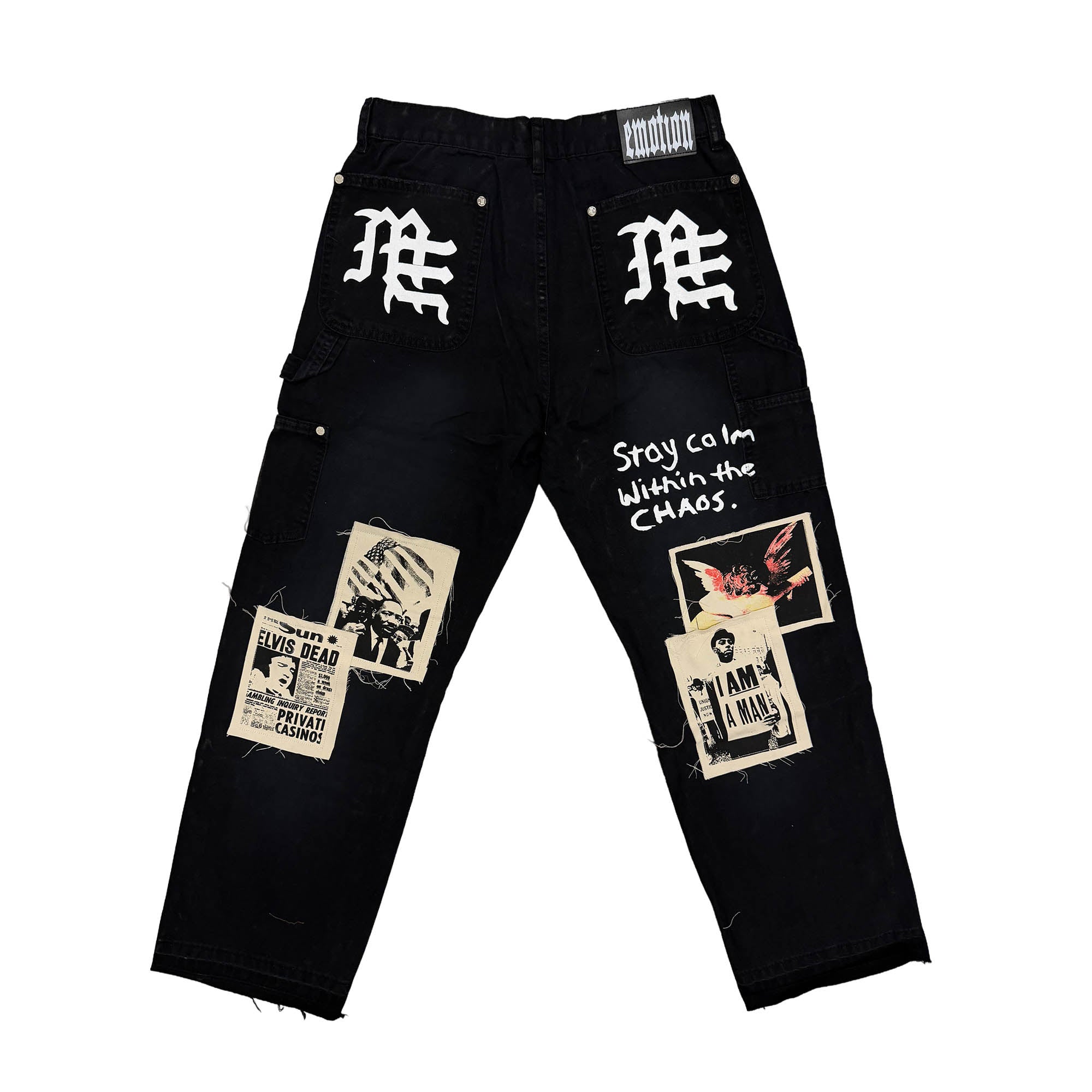 MIXED EMOTION Black “Newspaper” Carpenter Pants