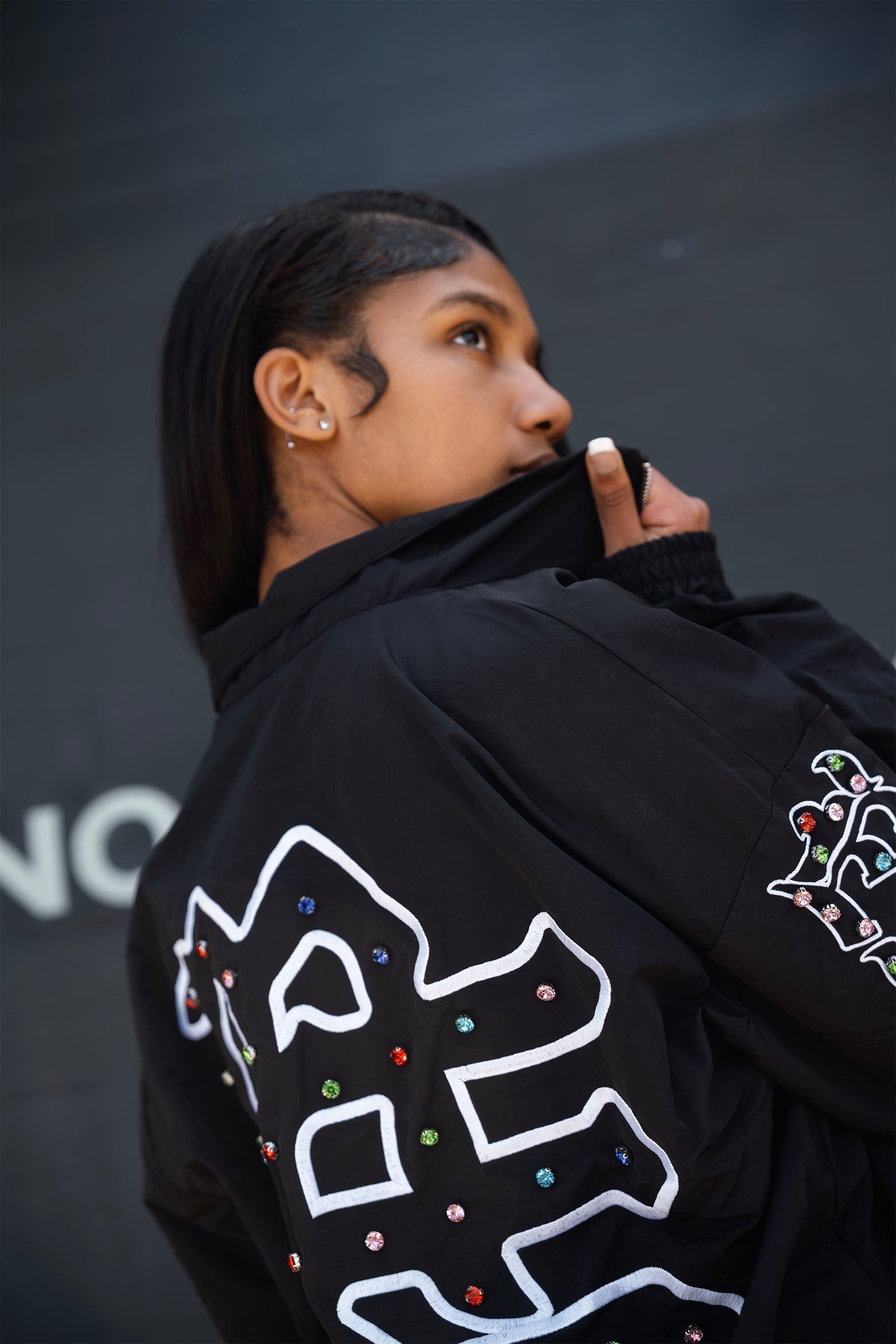 MIXED EMOTION  Rhinestone Nylon Jacket