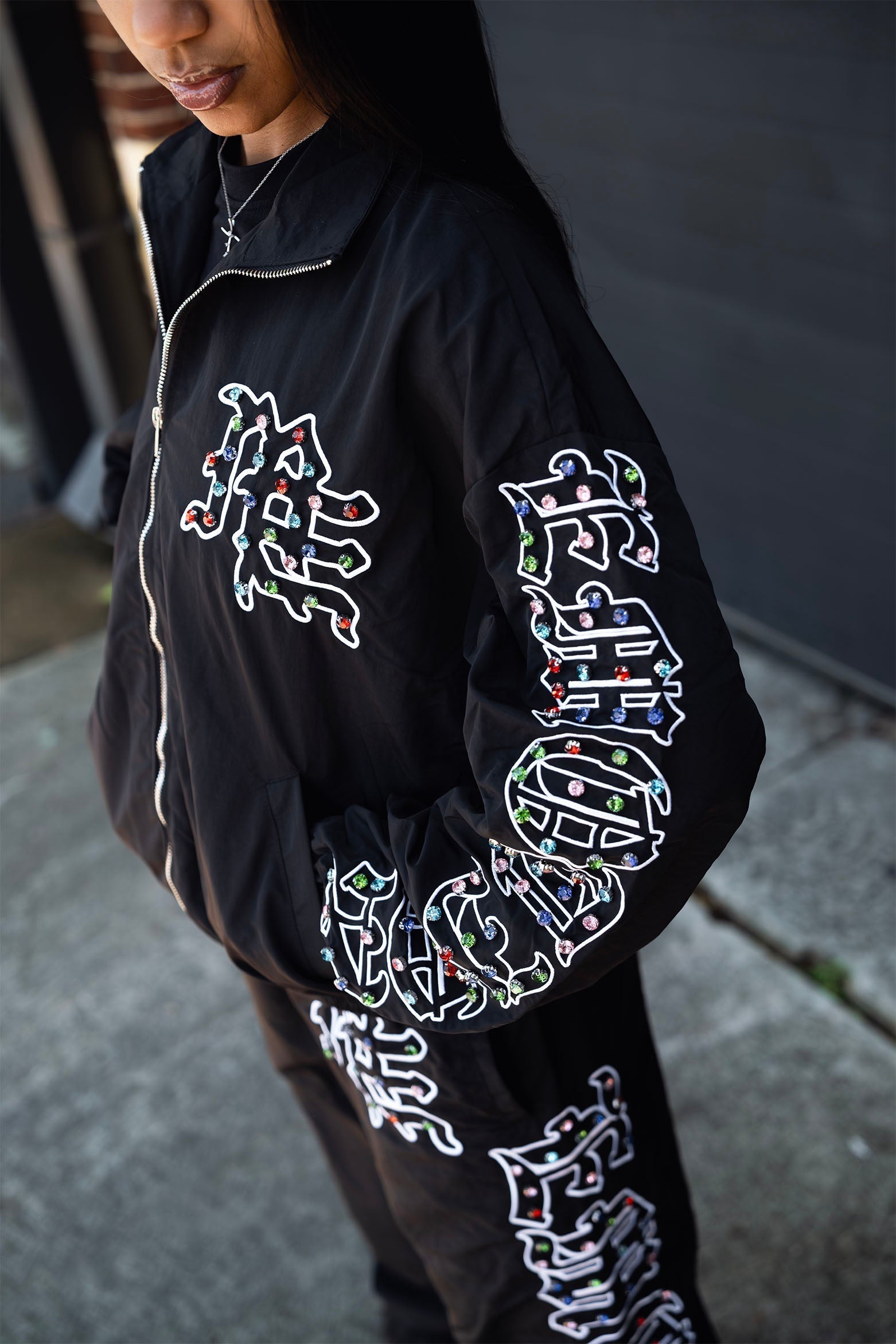 MIXED EMOTION  Rhinestone Nylon Jacket