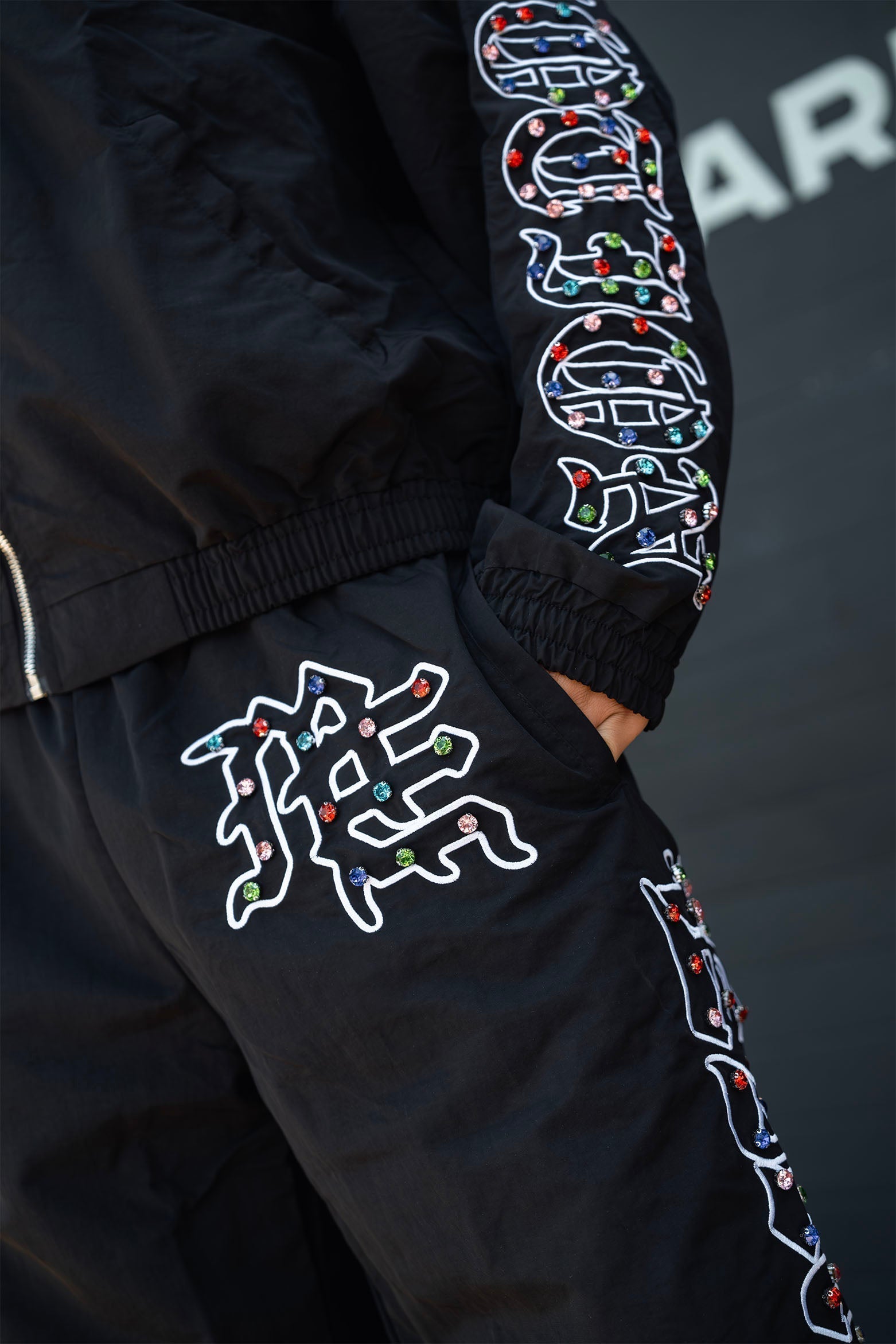 MIXED EMOTION  rhinestone Nylon Pants