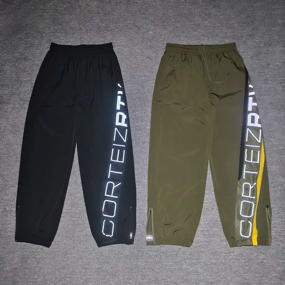 Corteiz trendy high street sports and leisure leggings with patchwork design featuring reflective printed letters and woven pants for men
