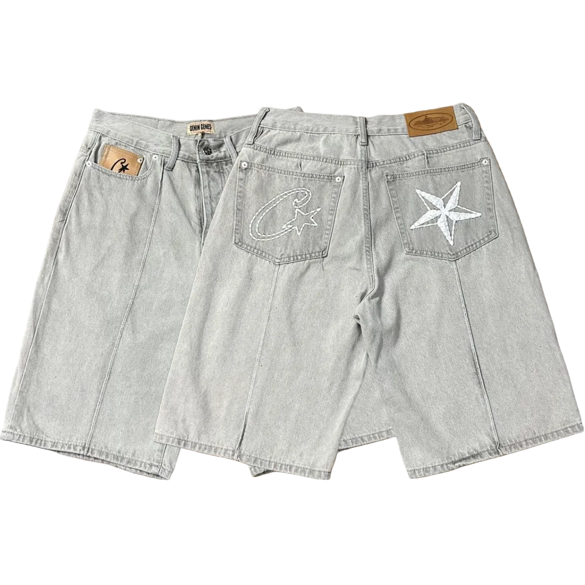 High version Corteiz Devil's Island West Coast denim shorts, kapok flower collaboration, American street six quarter pants trend (1)