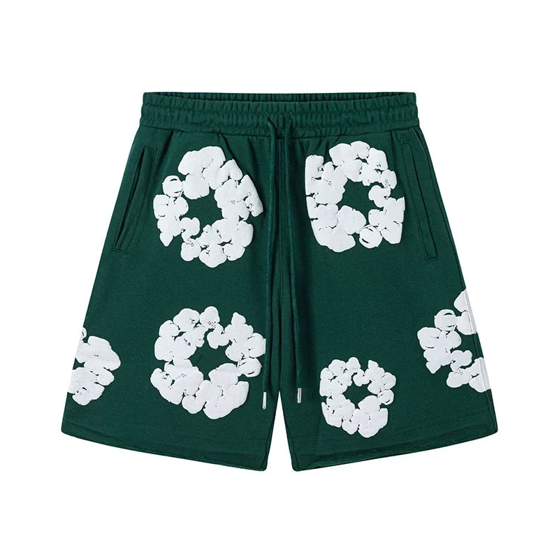 Denim Tears Cotton Wreath Graphic Shorts - Dark Green / Relaxed Streetwear Fit