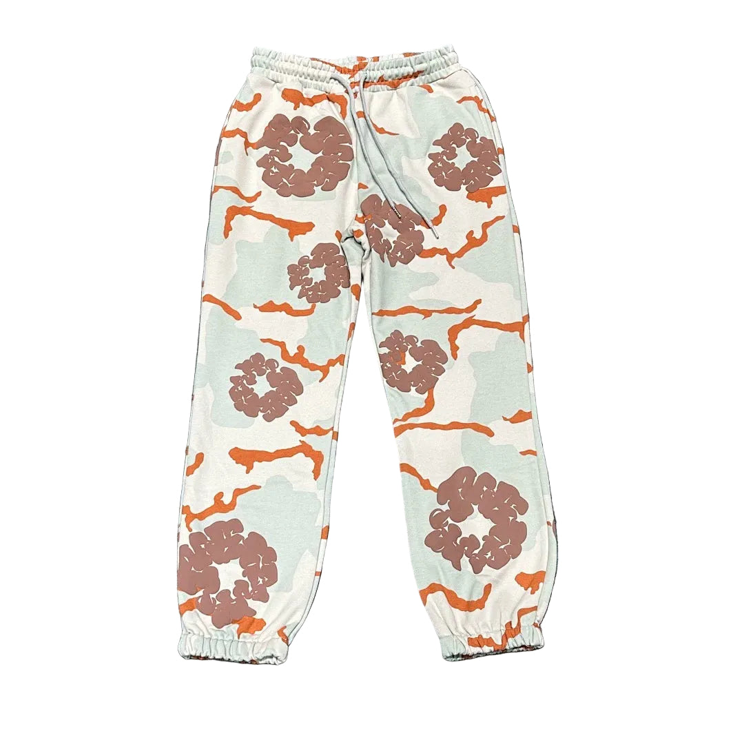 "Denim Tears" Orange & Mint Camo Floral Pattern Oversized Sweatpants