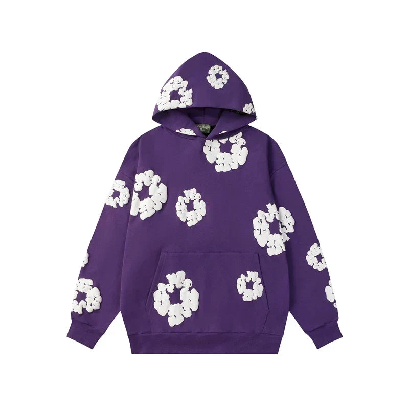 Denim Tears Cotton Wreath Graphic Hoodie - Purple / Relaxed Streetwear Fit