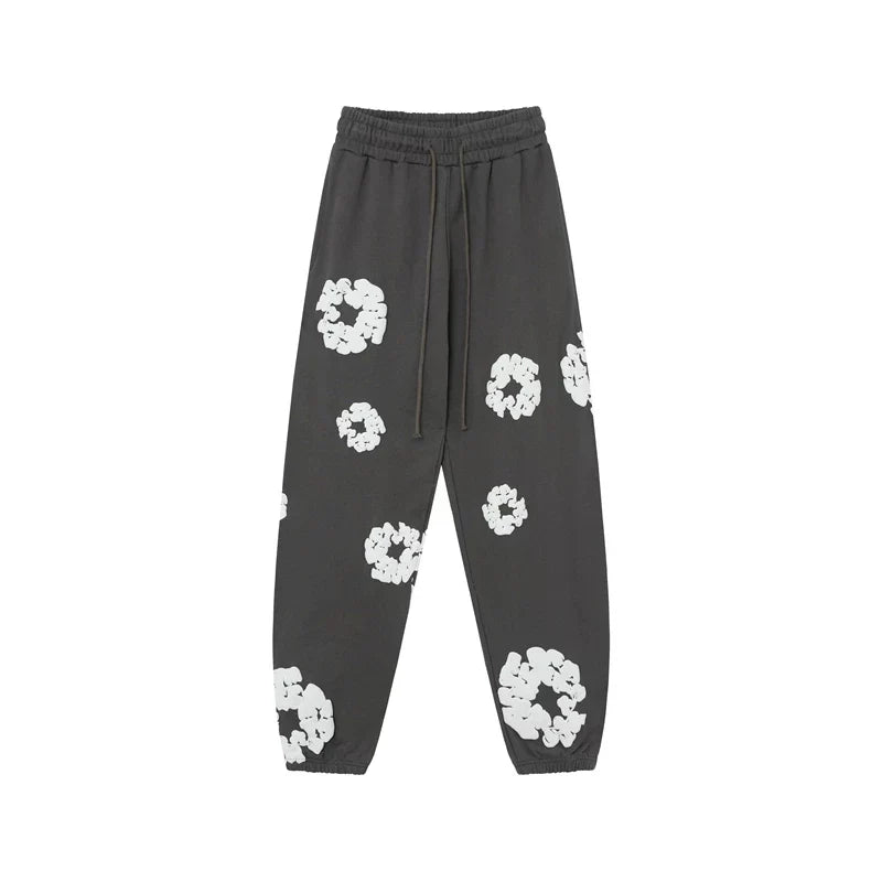 Denim Tears Cotton Wreath Graphic Sweatpants - Charcoal Grey / Relaxed Streetwear Fit