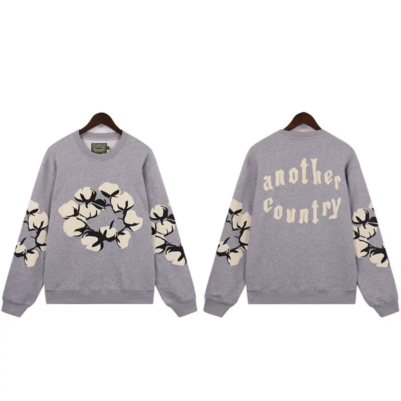 "Denim Tears" Another Country Cotton Wreath Oversized Grey Sweatshirt
