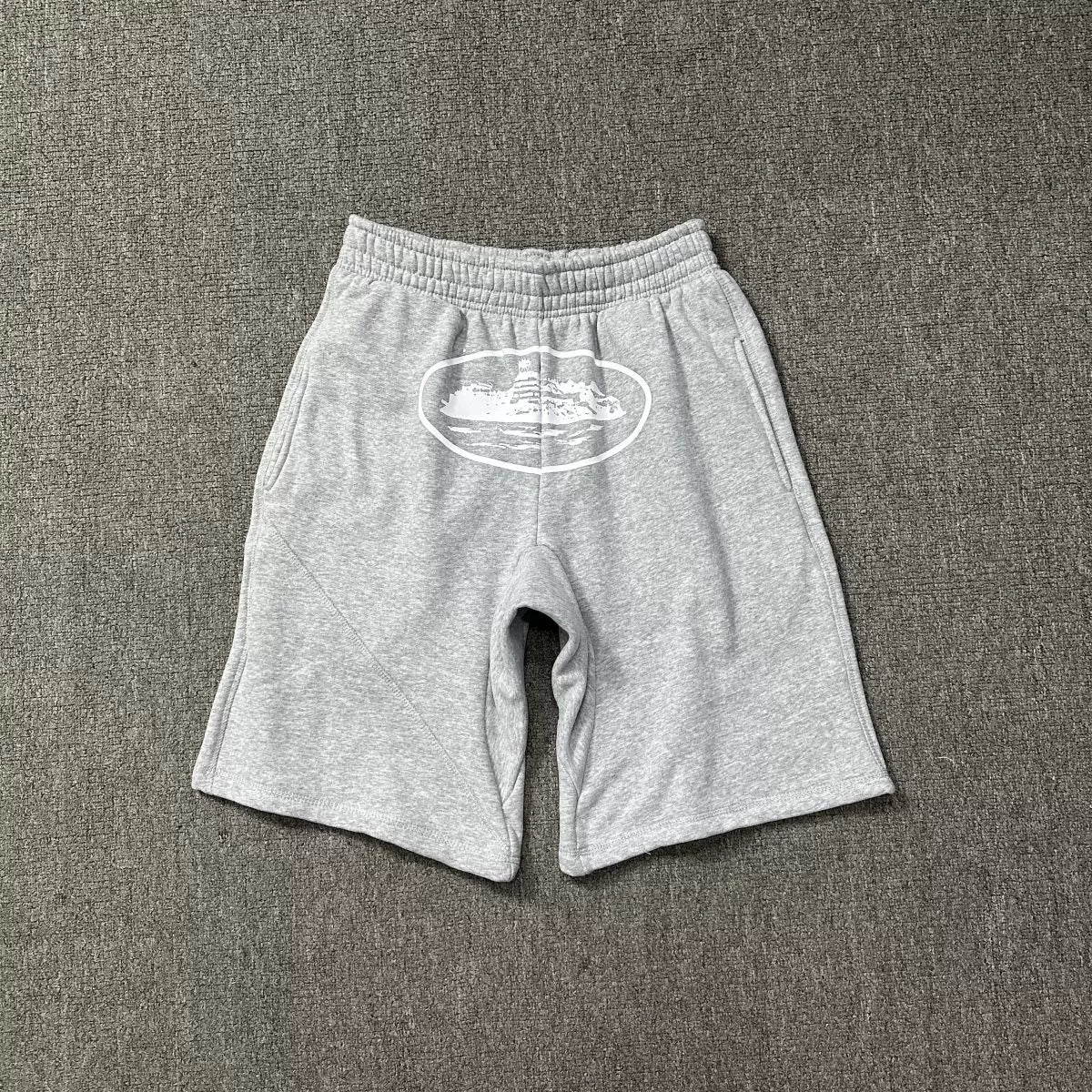 Corteiz Alcatraz Island Meichao High Street Summer Loose Sports and Leisure Heavy Cotton Five-Criss Shorts Fog (7)