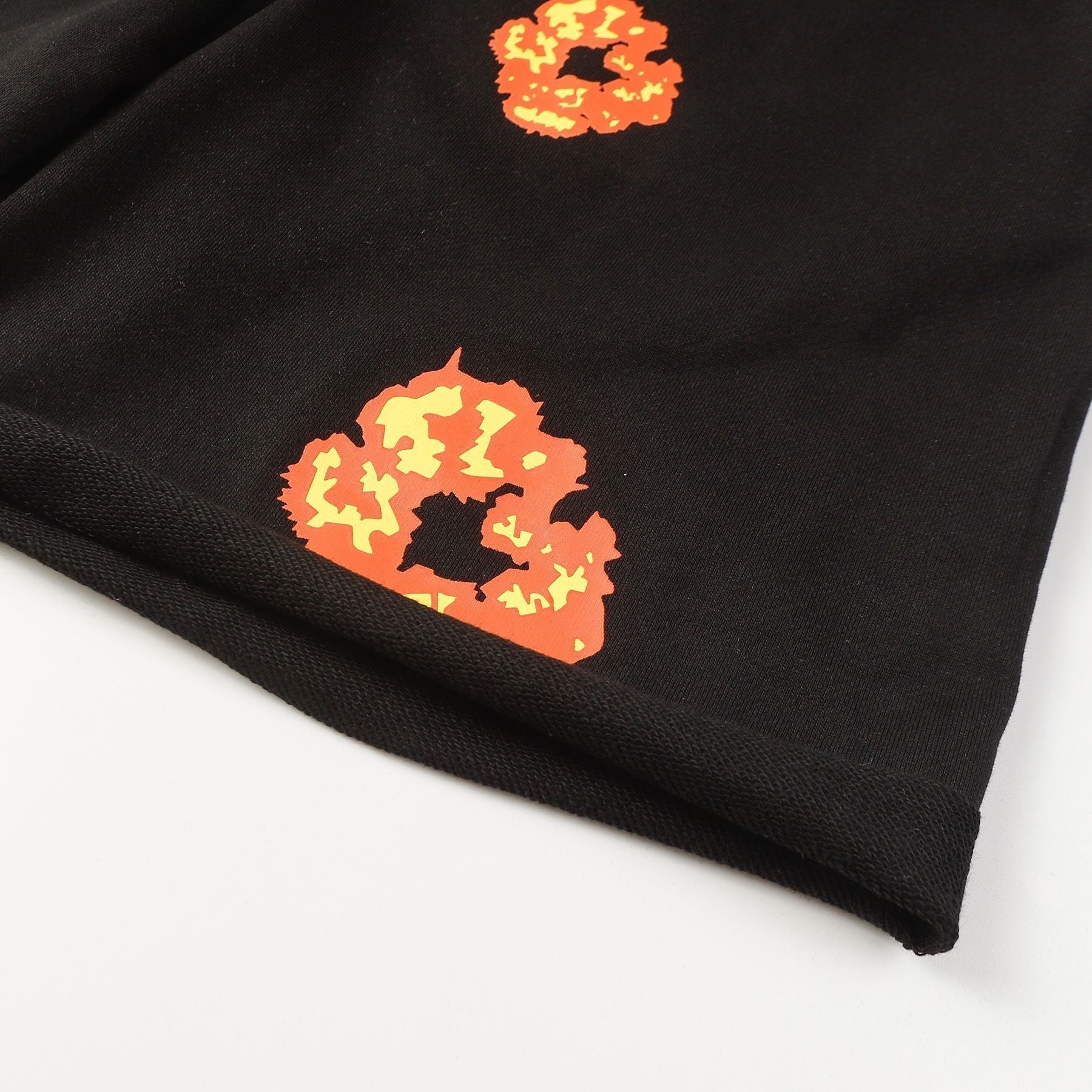 Denim Tears Black Cotton Sweat Shorts With Orange Flower Wreath Print