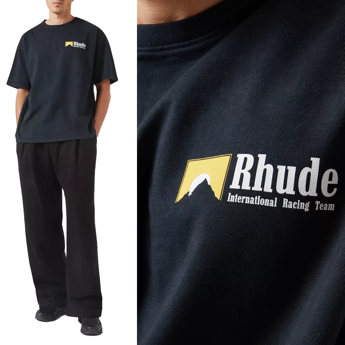 RHUDE letter printed 25S American retro printed short sleeved T-shirt for men and women, loose round neck street pure cotton top (27)
