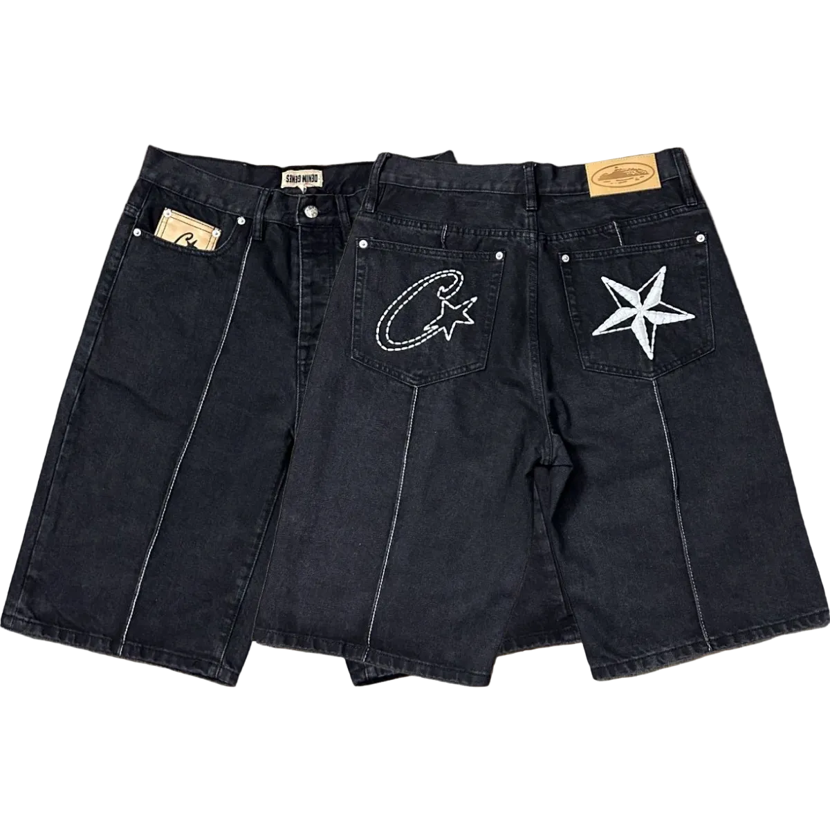 High version Corteiz Devil's Island West Coast denim shorts, kapok flower collaboration, American street six quarter pants trend (1)