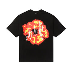 Denim Tears Black Oversized Red-Yellow Fire Flower Graphic Short Sleeve T-Shirt