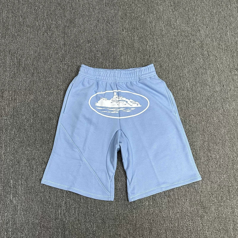Corteiz Alcatraz Island Meichao High Street Summer Loose Sports and Leisure Heavy Cotton Five-Criss Shorts Fog (1)