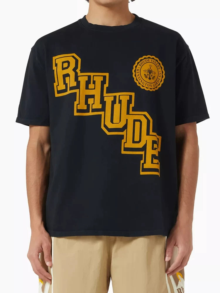 RHUDE letter printed 25S American retro printed short sleeved T-shirt for men and women, loose round neck street pure cotton top (6)