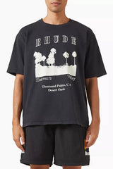 RHUDE letter printed 25S American retro printed short sleeved T-shirt for men and women, loose round neck street pure cotton top (35)