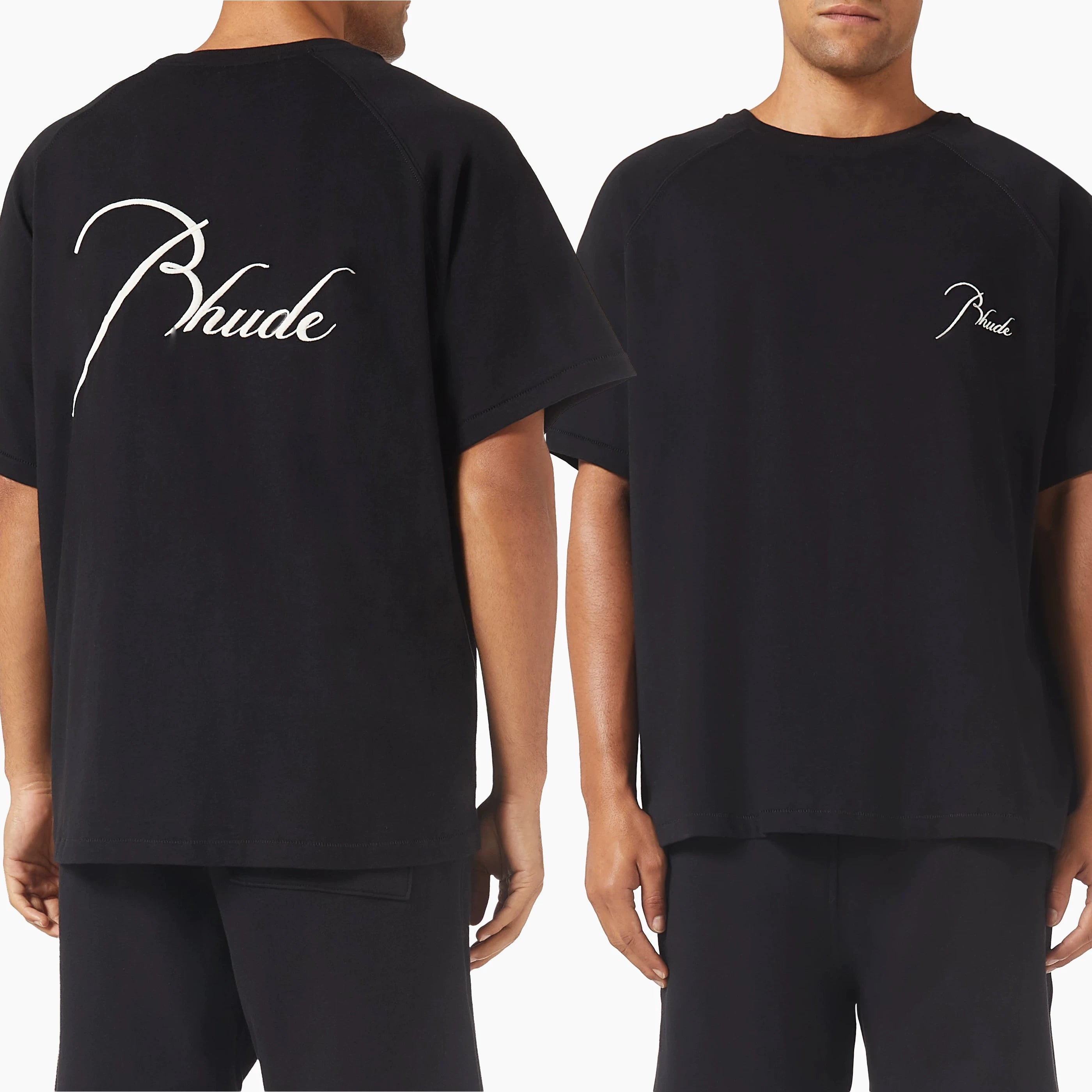 RHUDE letter printed 25S American retro printed short sleeved T-shirt for men and women, loose round neck street pure cotton top (13)