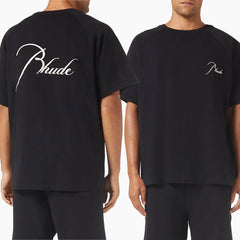 RHUDE letter printed 25S American retro printed short sleeved T-shirt for men and women, loose round neck street pure cotton top (13)