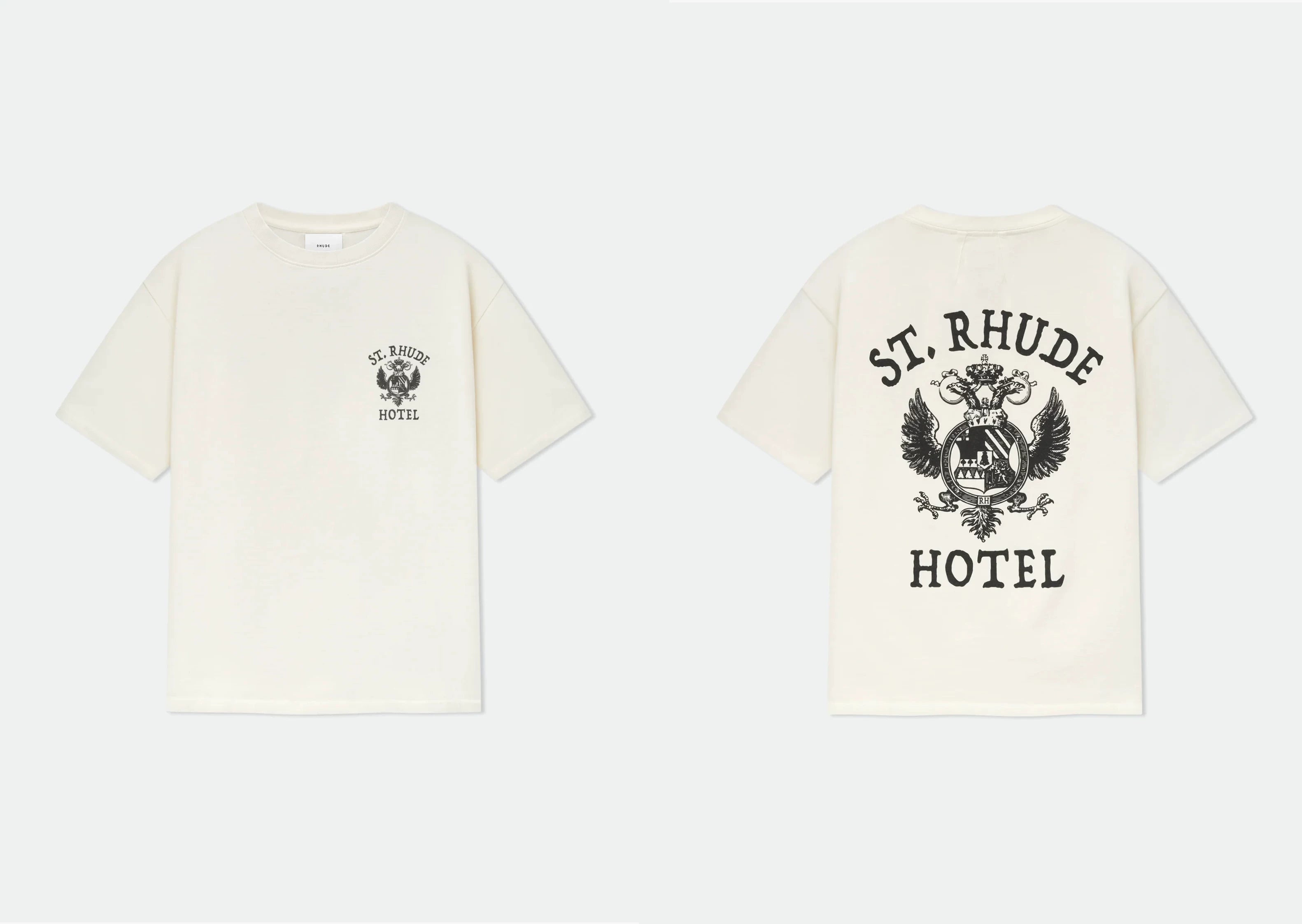 RHUDE letter printed 25S American retro printed short sleeved T-shirt for men and women, loose round neck street pure cotton top (34)