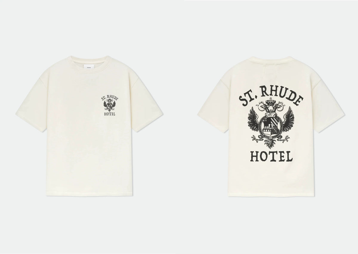 RHUDE letter printed 25S American retro printed short sleeved T-shirt for men and women, loose round neck street pure cotton top (34)